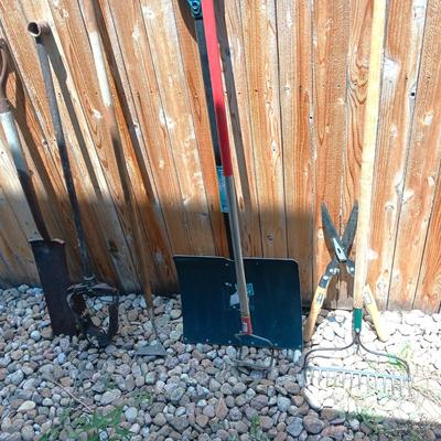PRIMATIVE SHOVEL AND OTHER YARD TOOLS