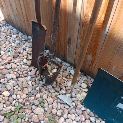 PRIMATIVE SHOVEL AND OTHER YARD TOOLS