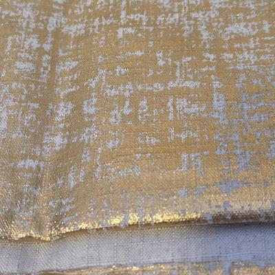 Gold & White Tablecloth and Tan With Golden Yellow Stripes Napkins