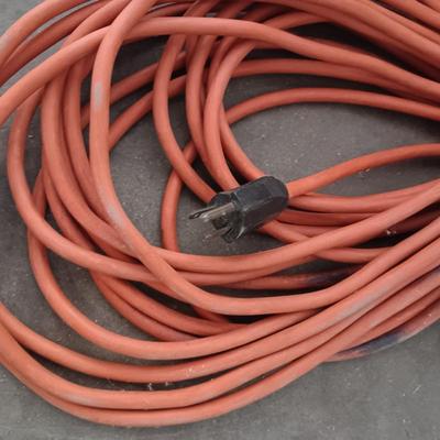 BOX FULL OF HOUSE PAINTING SUPPLIES, EXTENSION POLE AND AN EXTENSION CORD