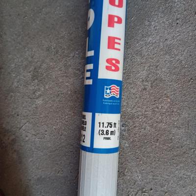 BOX FULL OF HOUSE PAINTING SUPPLIES, EXTENSION POLE AND AN EXTENSION CORD