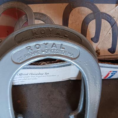OFFICIAL CONTENDER HORSESHOES, STAKED BICYCLE YARD ART AND SHORT PLANT STAND