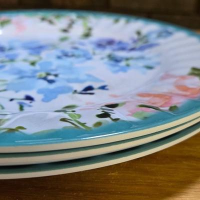 3 Plastic Floral Plates