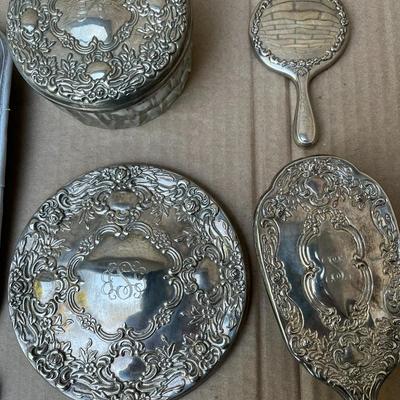 Vintage Silver Plated 14 Pc Highly Carved Early 1900s Dresser Set