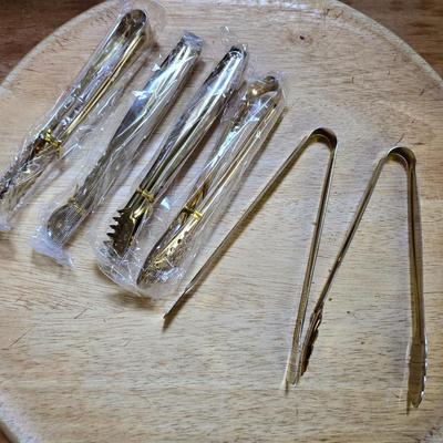 Charcuterie Serving Board and Golden Stainless Mini Tongs Set