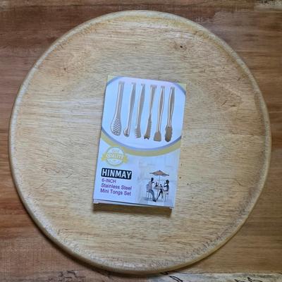Charcuterie Serving Board and Golden Stainless Mini Tongs Set