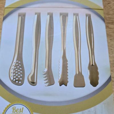 Charcuterie Serving Board and Golden Stainless Mini Tongs Set