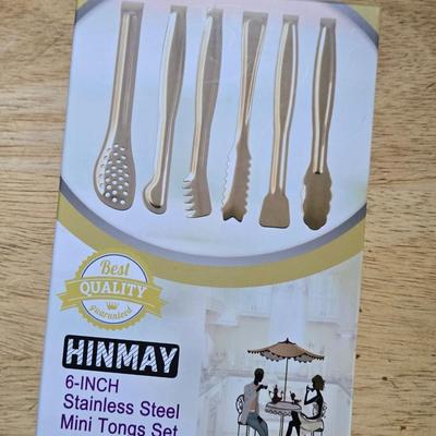 Charcuterie Serving Board and Golden Stainless Mini Tongs Set