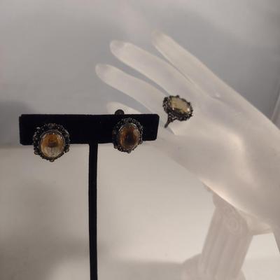 .800 Sterling Silver Ring and Earring Set- Approx Weight 11 Grams (#345)