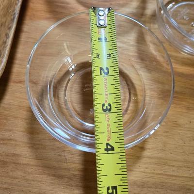 Small Wood Serving Platter and 3 Clear Bowls