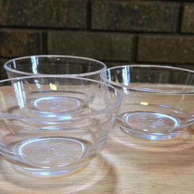 Small Wood Serving Platter and 3 Clear Bowls