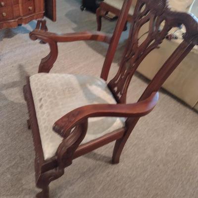 Eight Wood Frame Dining Chairs with Upholstered Seats- 5 Side Chairs, 2 with Arms