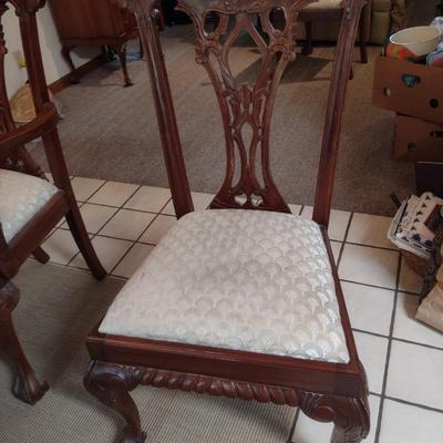 Eight Wood Frame Dining Chairs with Upholstered Seats- 5 Side Chairs, 2 with Arms