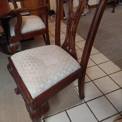 Eight Wood Frame Dining Chairs with Upholstered Seats- 5 Side Chairs, 2 with Arms