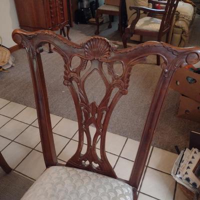 Eight Wood Frame Dining Chairs with Upholstered Seats- 5 Side Chairs, 2 with Arms