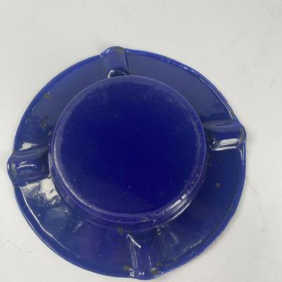 Vintage advertising ashtray - blue enamelware made in France