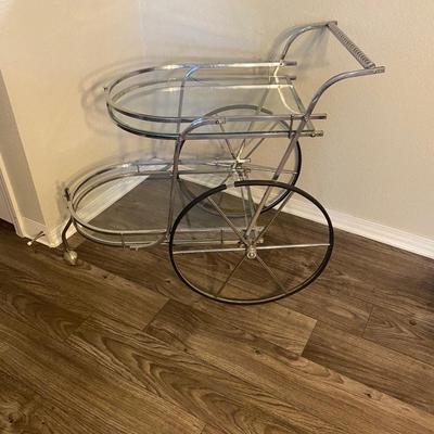 Vintage Mid Century Italian Chrome and Glass Bar Cart