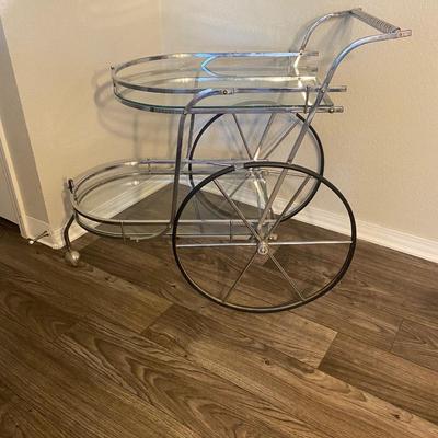 Vintage Mid Century Italian Chrome and Glass Bar Cart