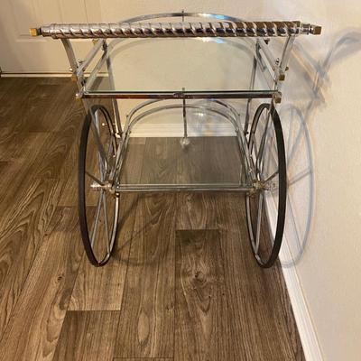 Vintage Mid Century Italian Chrome and Glass Bar Cart