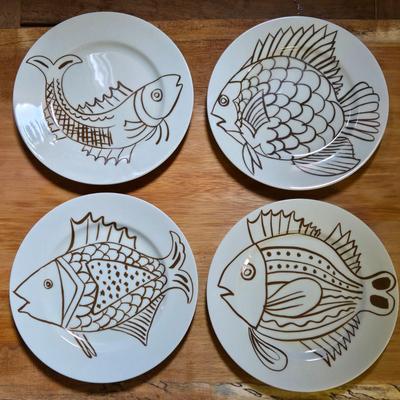 (4) Fitz & Floyd Ceramic Fish Plates