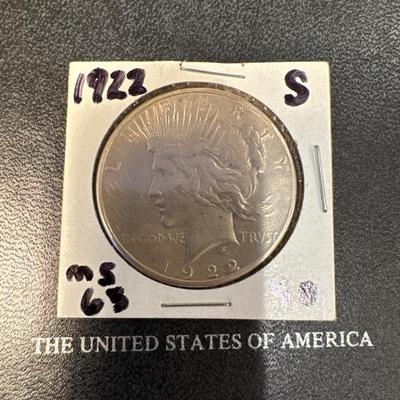 1922 S PEACE DOLLAR MS 63 US. COIN silver