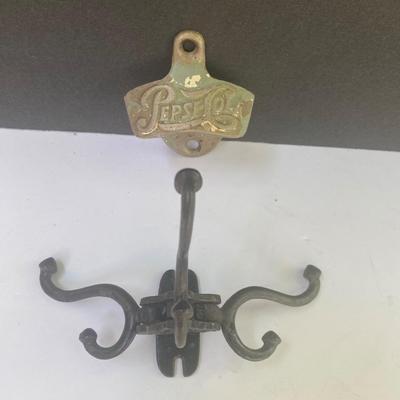Vintage Pepsi Bottle Cap Opener and Bronze Hook