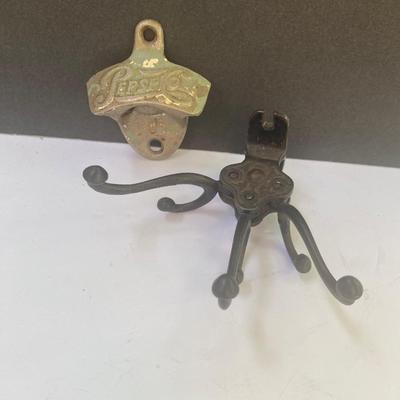 Vintage Pepsi Bottle Cap Opener and Bronze Hook