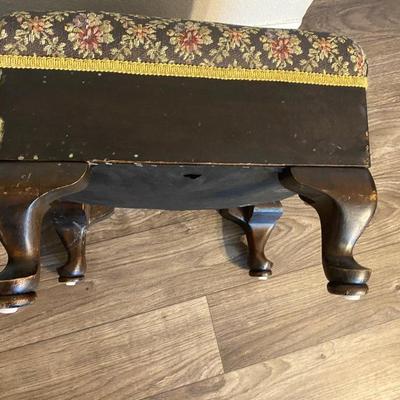 Neat Old Antique Leather Seated Captains Chair and fabric covered Ottoman