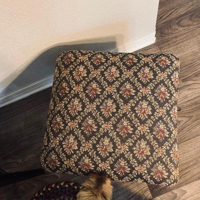 Neat Old Antique Leather Seated Captains Chair and fabric covered Ottoman