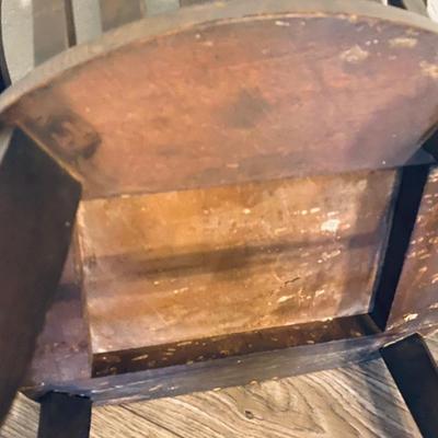 Neat Old Antique Leather Seated Captains Chair and fabric covered Ottoman