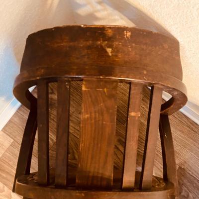 Neat Old Antique Leather Seated Captains Chair and fabric covered Ottoman