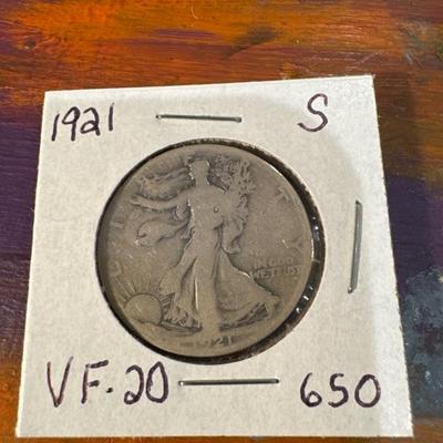 1921 S WALKING LIBERTY VF20 .50c