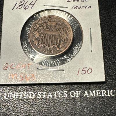 1864 2 CENT large motto MS63