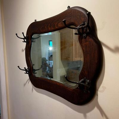 Wood Coat Rack Mirror (K-MK)