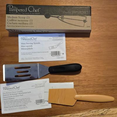 The Pampered Chef Scoop, Mini Spatula, and Cheese Crumbler
