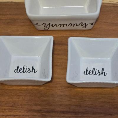 (2) Delish and (1) Yummy Ceramic Snack Bowls