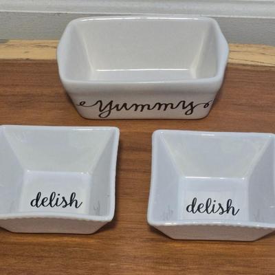 (2) Delish and (1) Yummy Ceramic Snack Bowls