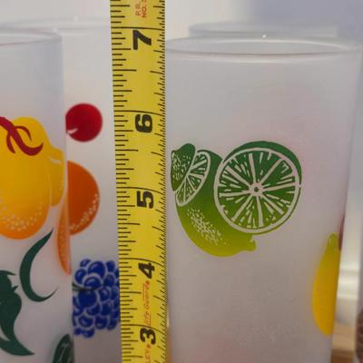Mid Century Modern Set of 8 Federal Tom CollinsFrosted Glass Fruit Print Glasses