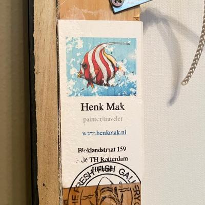 HENK MAK ~ Framed Vibrant Original Silk Painting Behind Acrylic