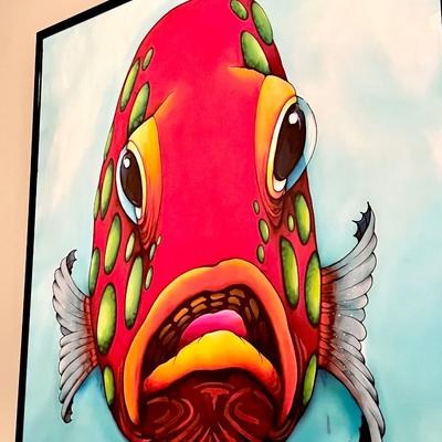 HENK MAK ~ Framed Vibrant Original Silk Painting Behind Acrylic