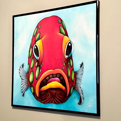HENK MAK ~ Framed Vibrant Original Silk Painting Behind Acrylic