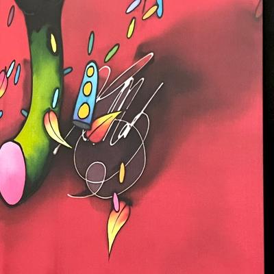 HENK MAK ~ Framed Vibrant Original Painted Tulip Silk Scarf Behind Acrylic