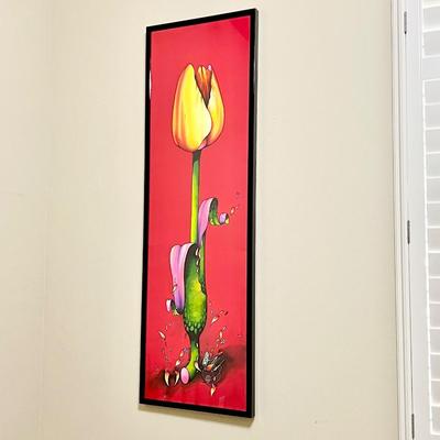 HENK MAK ~ Framed Vibrant Original Painted Tulip Silk Scarf Behind Acrylic