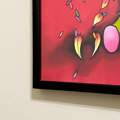 HENK MAK ~ Framed Vibrant Original Painted Tulip Silk Scarf Behind Acrylic