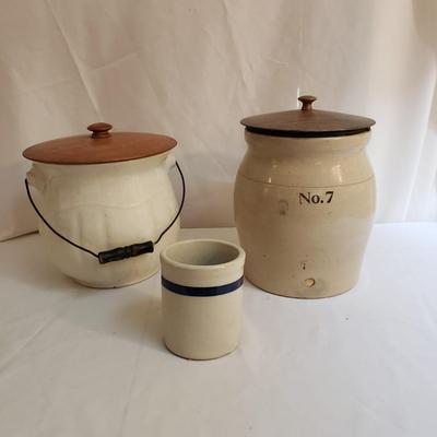 Three Light Colored Stone Crocks (B1-KD)