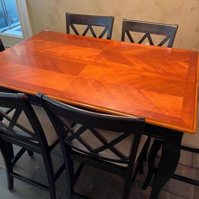High Top Distressed Style Wood Table & Six (6) Chairs Dining Set ~ *Read Details