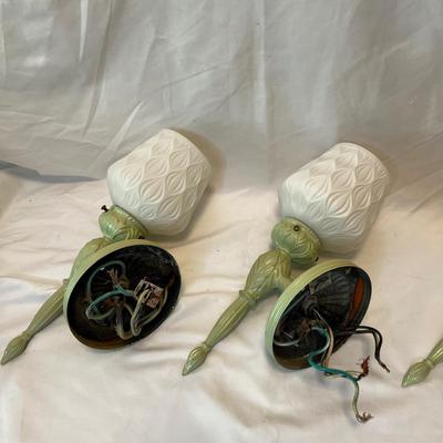 Four Green Metal Sconces with Frosted Glass Shades (B1-MK)