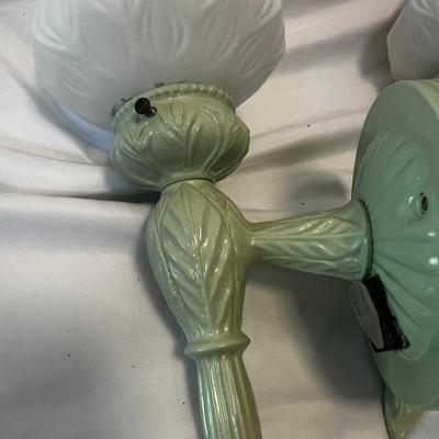 Four Green Metal Sconces with Frosted Glass Shades (B1-MK)