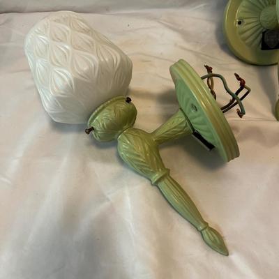 Four Green Metal Sconces with Frosted Glass Shades (B1-MK)