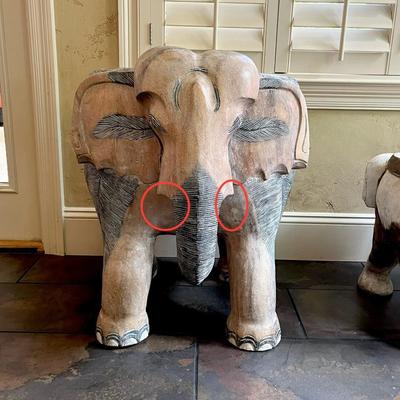 Solid Wood Carved Elephants ~ Three (3) Piece Chair & Table Set ~ *Read Details